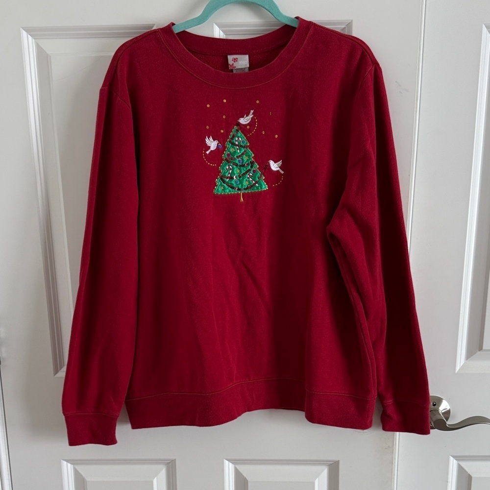 Holiday Edition XL Christmas Tree Embroidered Red Sweatshirt